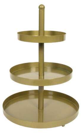Cookinglife Etagère metaal / goud ø 15, 20 & 25 cm - 3-laags - 35 cm hoog