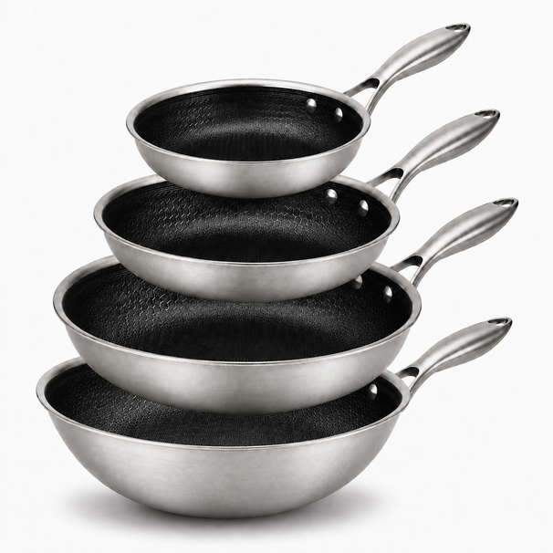 Cookinglife Pannenset HexaCook Hybride Pan 4-delig - Wok ø 28 cm + Koekenpan ø 20, 24 & 28 cm - NON STICK - geschikt voor alle warmtebronnen - keramische anti-aanbaklaag