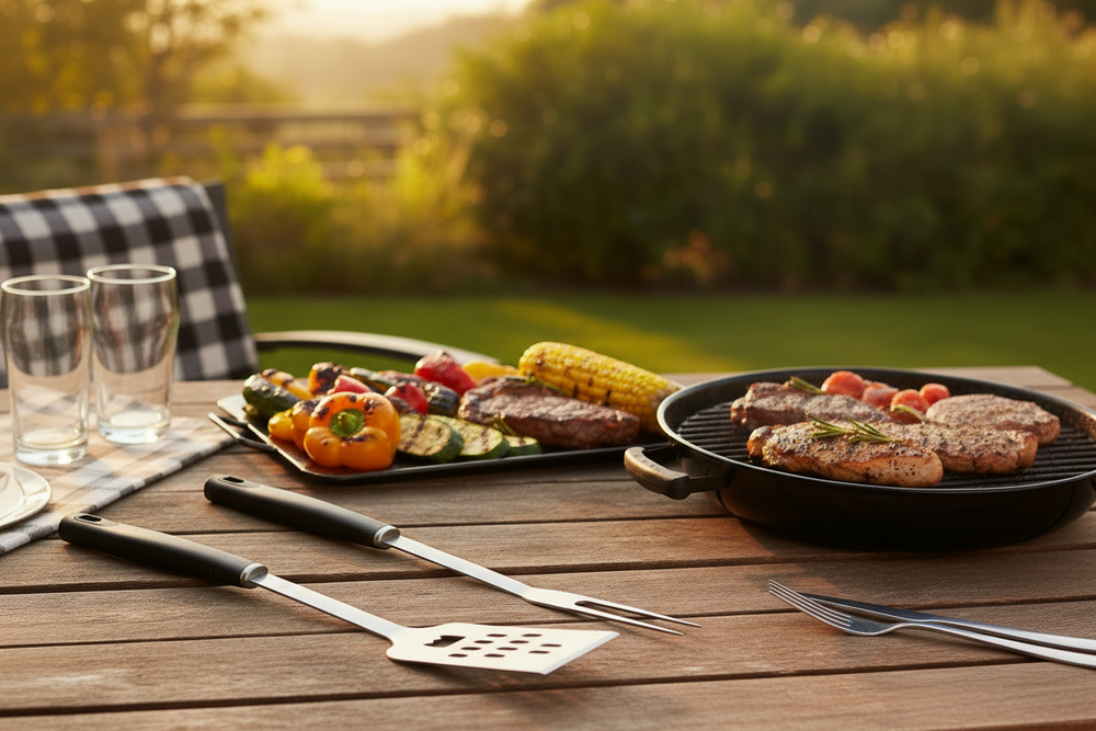 Cookinglife BBQ Gereedschapset Fire & Flavour Zwart 3-Delig - RVS - BBQ Spatel, Tang & Vork