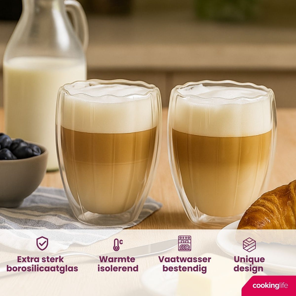 Cookinglife Dubbelwandige Latte Macchiato glazen / Koffieglazen Pumpkin 300 ml - 2 stuks
