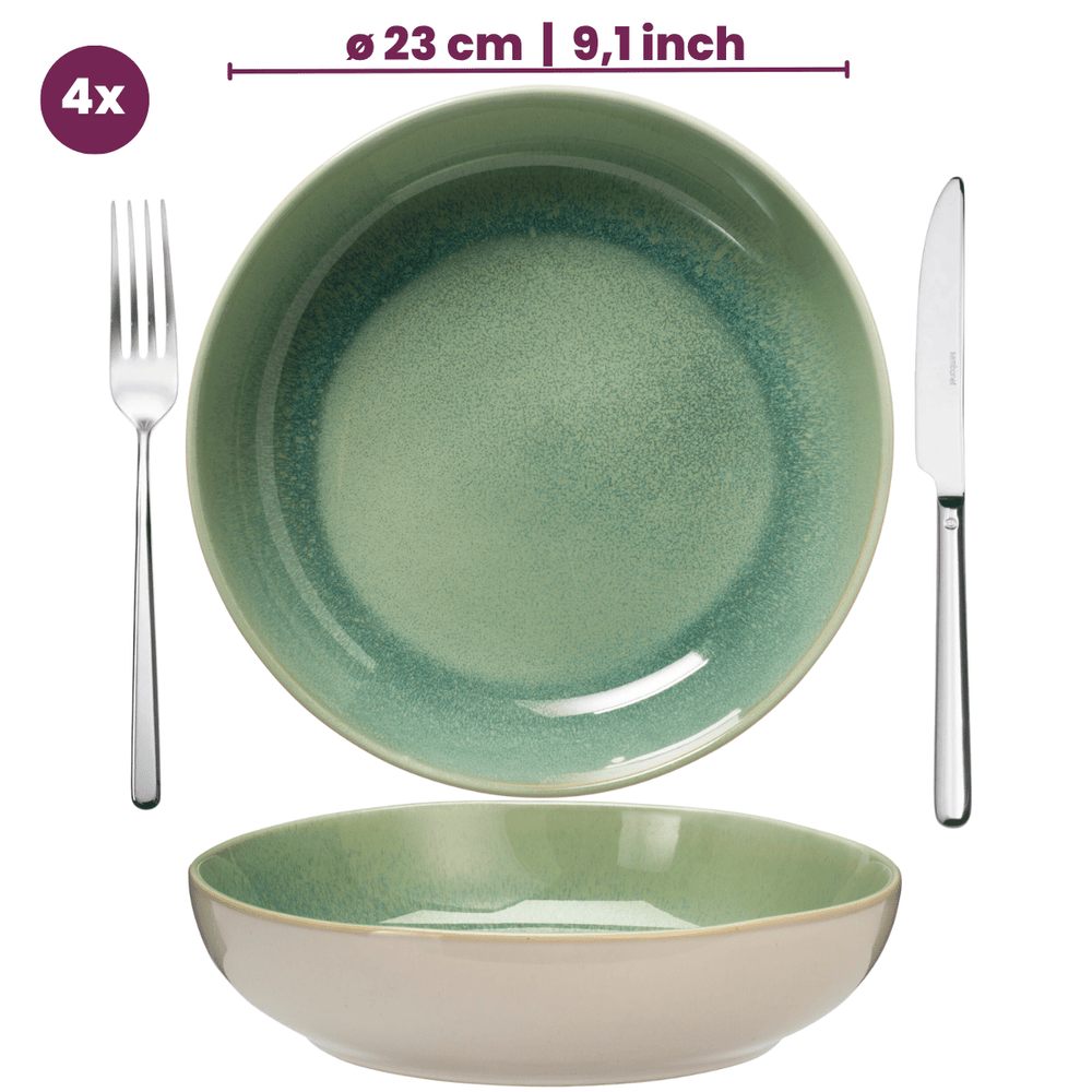 Cookinglife Diepe Borden / Pastaborden Serene Green ø 23 cm - Aardewerk - 4 Stuks
