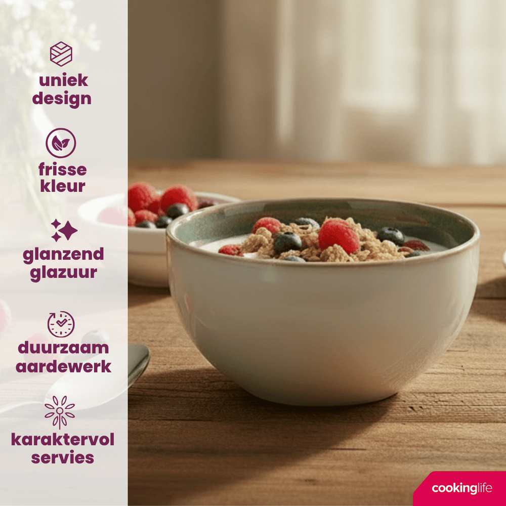 Cookinglife Soepkommen / Kommen Serene Green ø 14 cm - Aardewerk - 4 Stuks