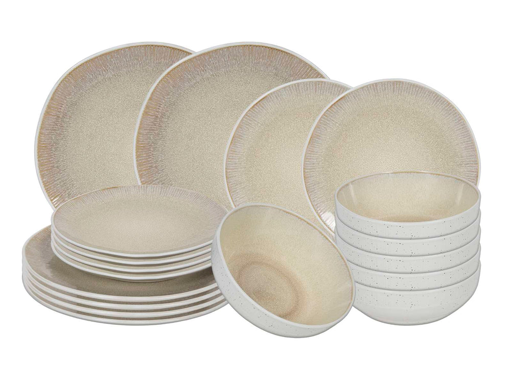 Cookinglife Serviesset Nola Sand reactive glaze 18-delig / 6 personen - 6 dinerborden, 6 ontbijtborden en 6 kommen