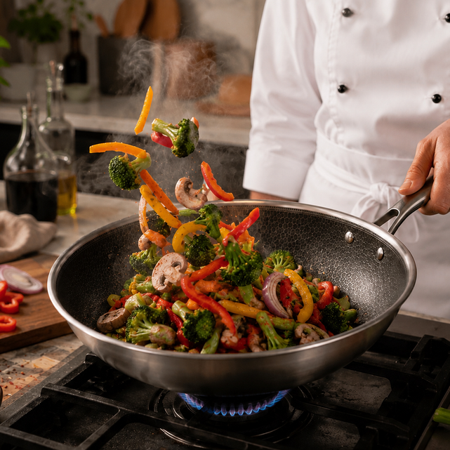 Kun je op een gewoon gasstel ook zonder wok roerbakken?