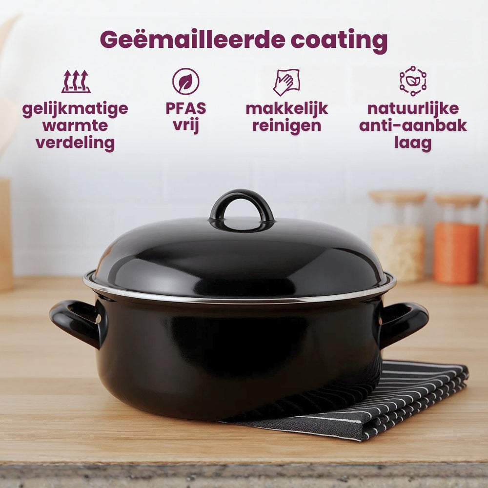 Cookinglife Braadpan met deksel - Emaille - Cooking - ø 24 cm / 4 Liter - geëmailleerde anti-aanbaklaag