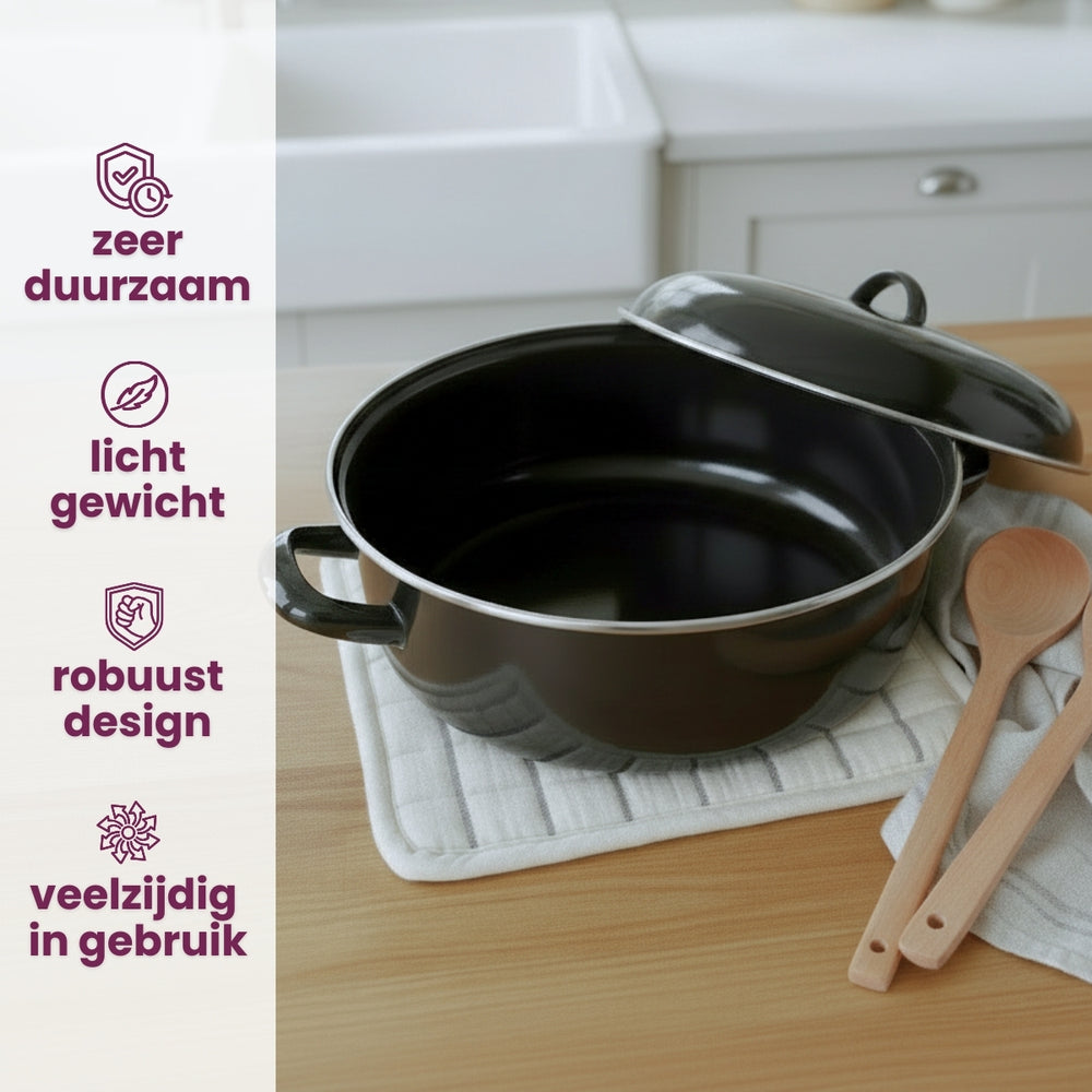 Cookinglife Braadpan met deksel - Emaille - Cooking - ø 24 cm / 4 Liter - geëmailleerde anti-aanbaklaag