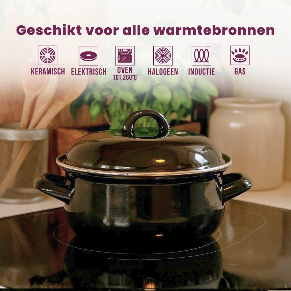 Cookinglife Braadpan met deksel - Emaille - Cooking - ø 24 cm / 4 Liter - geëmailleerde anti-aanbaklaag