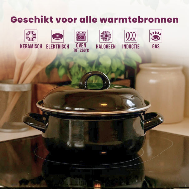 Cookinglife Braadpan met deksel - Emaille - Cooking - ø 22 cm / 2 Liter - geëmailleerde anti-aanbaklaag