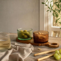 Cosy & Trendy Borrelplank met Glazen Schaaltjes Soluna 3-delig - Acaciahout - 27.5 x 10 cm