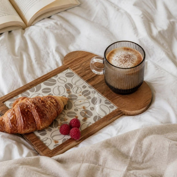 Cosy & Trendy Ontbijtplank met Koffieglas - Acaciahout - 24.5 x 22.5 cm