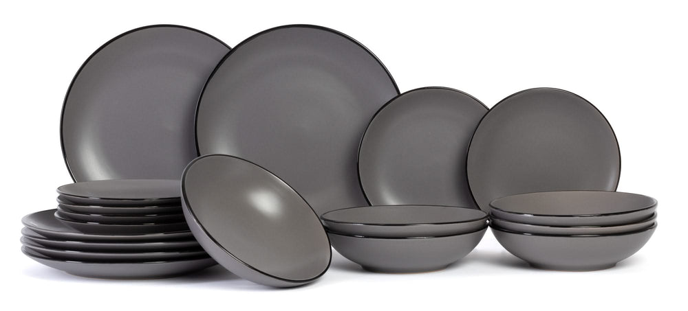 Cosy & Trendy Serviesset Speckle - Grijs 18-delig / 6 personen - 6 dinerborden, 6 diepe borden en 6 ontbijtborden