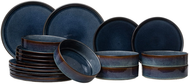 Cosy & Trendy Serviesset Quintana Blue 18-delig / 6 personen - 6 dinerborden, 6 diepe borden en 6 ontbijtborden