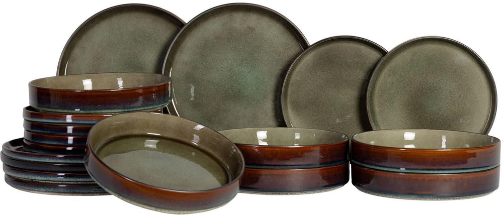 Cosy & Trendy Serviesset Quintana Green 18-delig / 6 personen - 6 dinerborden, 6 diepe borden en 6 ontbijtborden