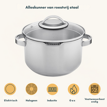 Sola Pannenset Diamond 4-Delig RVS - Downdraft geschikt - Kookpan ø 16, 18, 20 cm & Steelpan ø 16 cm - geschikt voor alle warmtebronnen