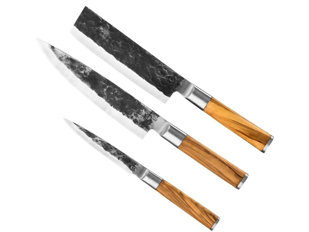Forged Messenset Olive - 3 - delig - Koksmes, Hakmes en Universeel mes