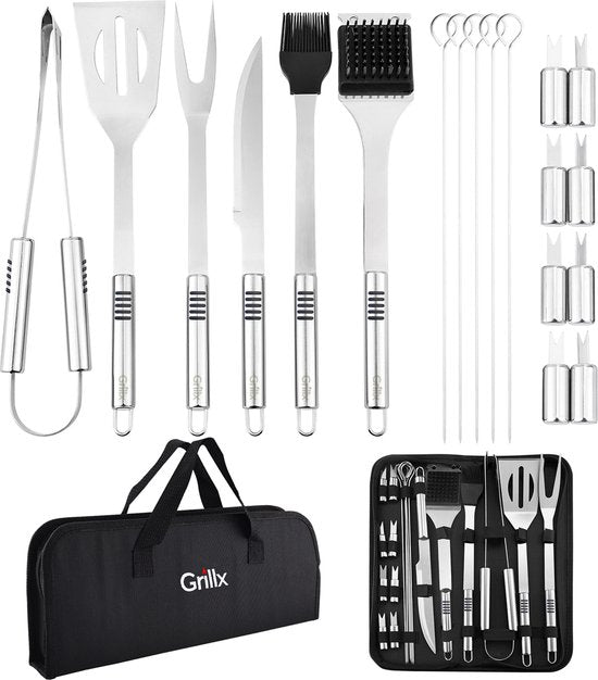 GrillX BBQ Accessoires Gereedschapset - BBQ Tang, Spatel, Vork, Borstel - Complete Barbecue Tools Set