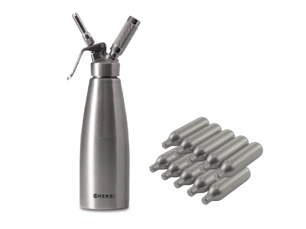 Hendi Slagroomspuit RVS 500 ml + Slagroompatronen 10 Stuks