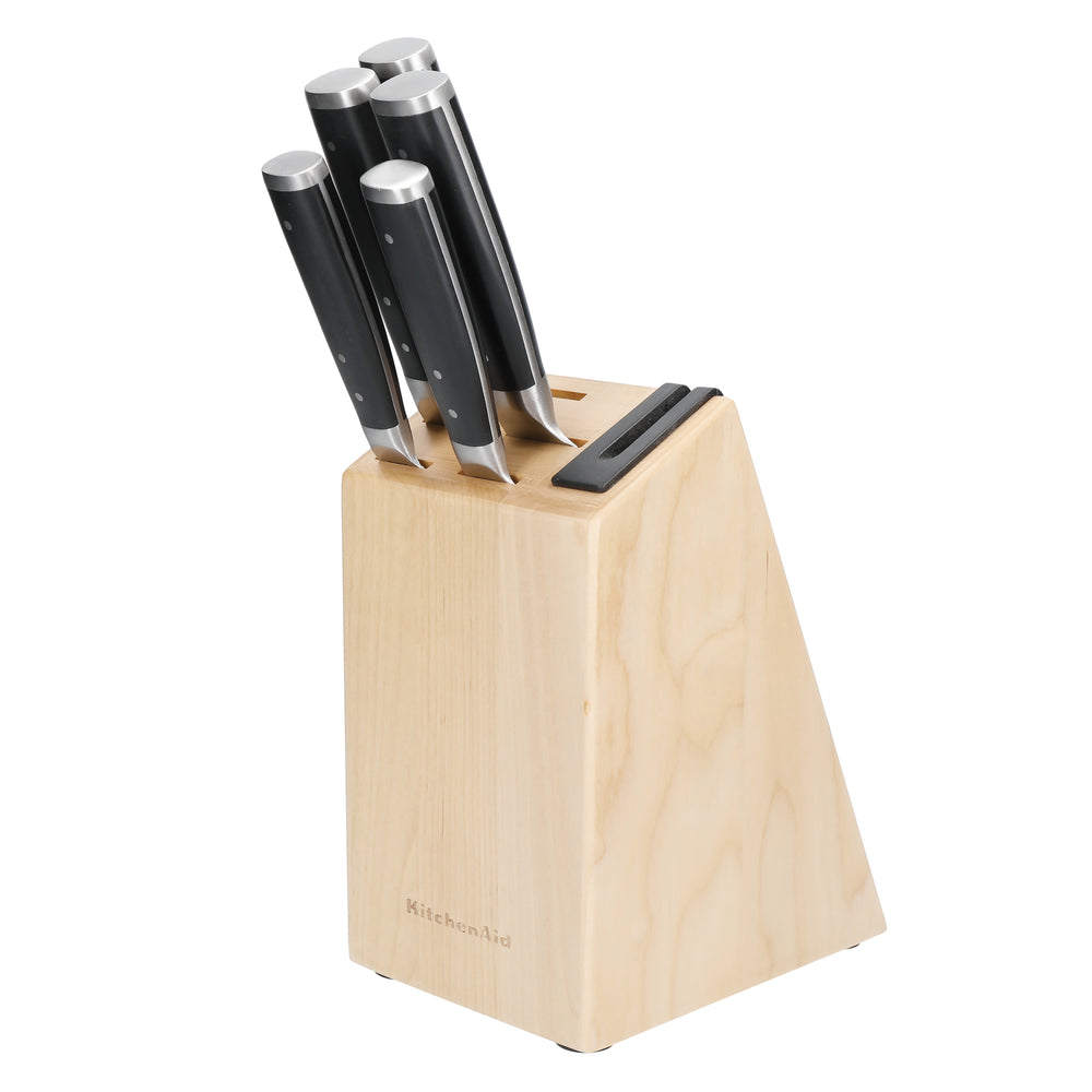 KitchenAid Messenblok Gourmet Berkenhout - 6-delig - Geintegreerde messenslijper