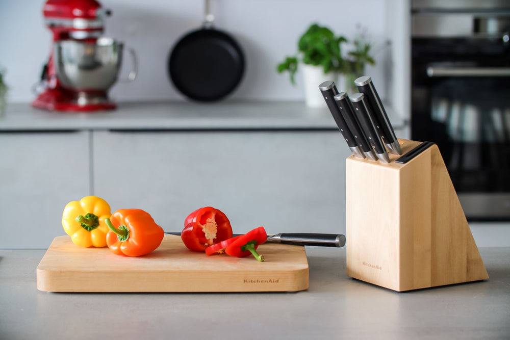 KitchenAid Messenblok Gourmet Berkenhout - 6-delig - Geintegreerde messenslijper