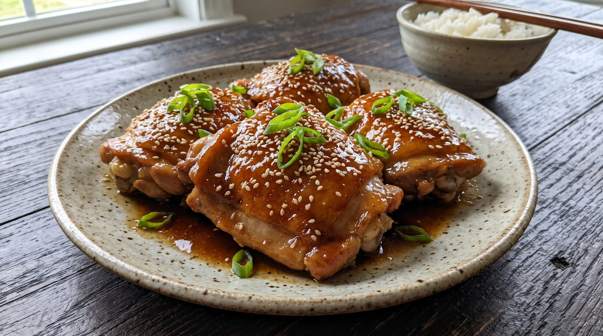 Sappige kippendijen met umami, gember en sesamglazuur