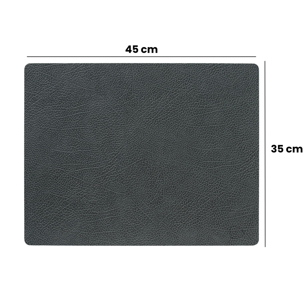 LIND DNA Placemats Hippo - Leer - Anthracite Grey - Afwasbaar - 45 x 35 cm - 2 Stuks
