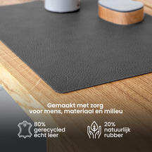 LIND DNA Placemats Hippo - Leer - Anthracite Grey - Afwasbaar - 45 x 35 cm - 2 Stuks