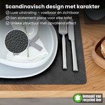 LIND DNA Placemats Hippo - Leer - Anthracite Grey - Afwasbaar - 45 x 35 cm - 2 Stuks