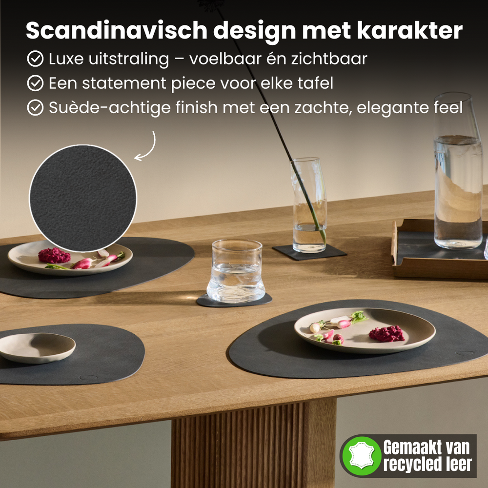 LIND DNA Placemats Nupo - Leer - Linen - Curved - Afwasbaar - 44 x 37 cm - 2 Stuks