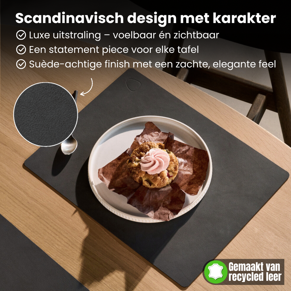LIND DNA Placemats Nupo - Leer - Lichtblauw - Afwasbaar - 45 x 35 cm - 2 Stuks