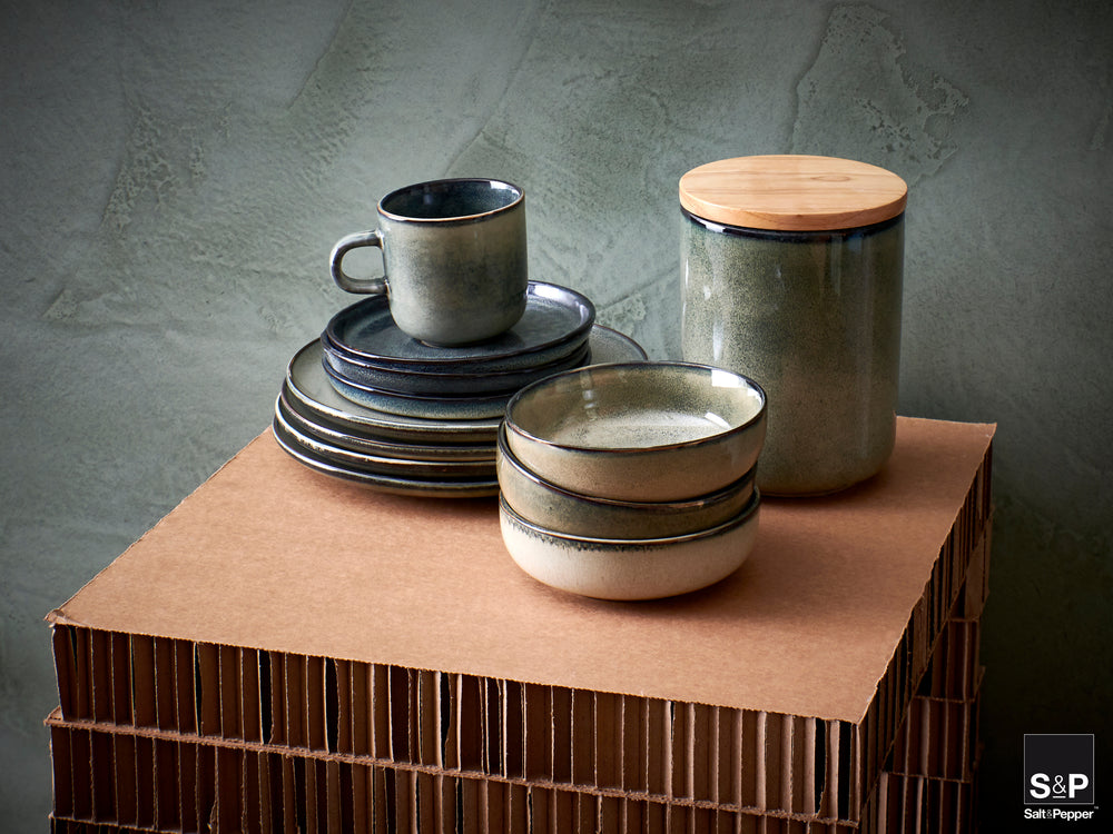Salt & Pepper Serviesset Meridian - Groen/Blauw 16-delig / 4 personen - 4 dinerborden, 4 ontbijtborden, 4 kommen en 4 kopjes