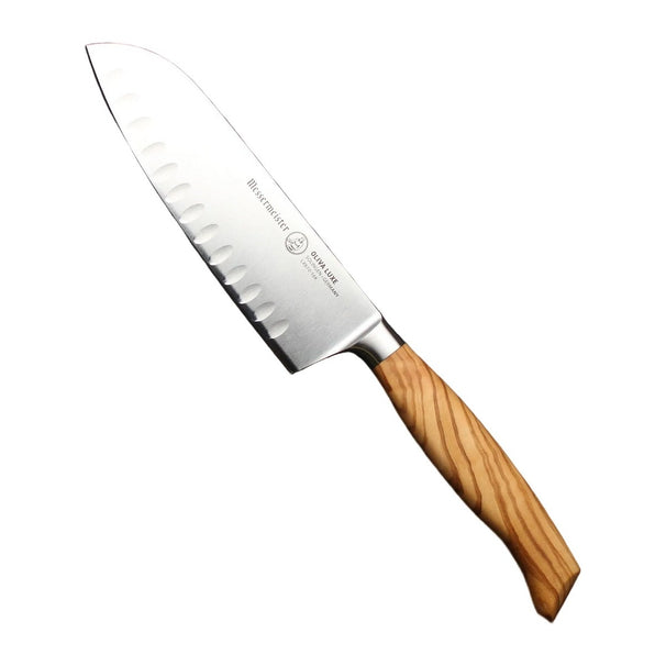 Messermeister Santokumes met Kuiltjes Oliva Luxe Olijfhout 16.5 cm