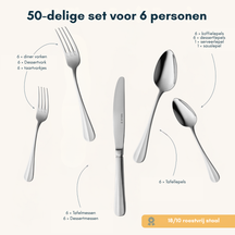 Sola Bestekset Hollands Glad - 18/10 RVS  - 50 delig / 6 personen
