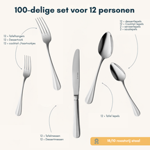Sola Bestekset Hollands Glad - 18/10 RVS  - 100 delig / 12 personen