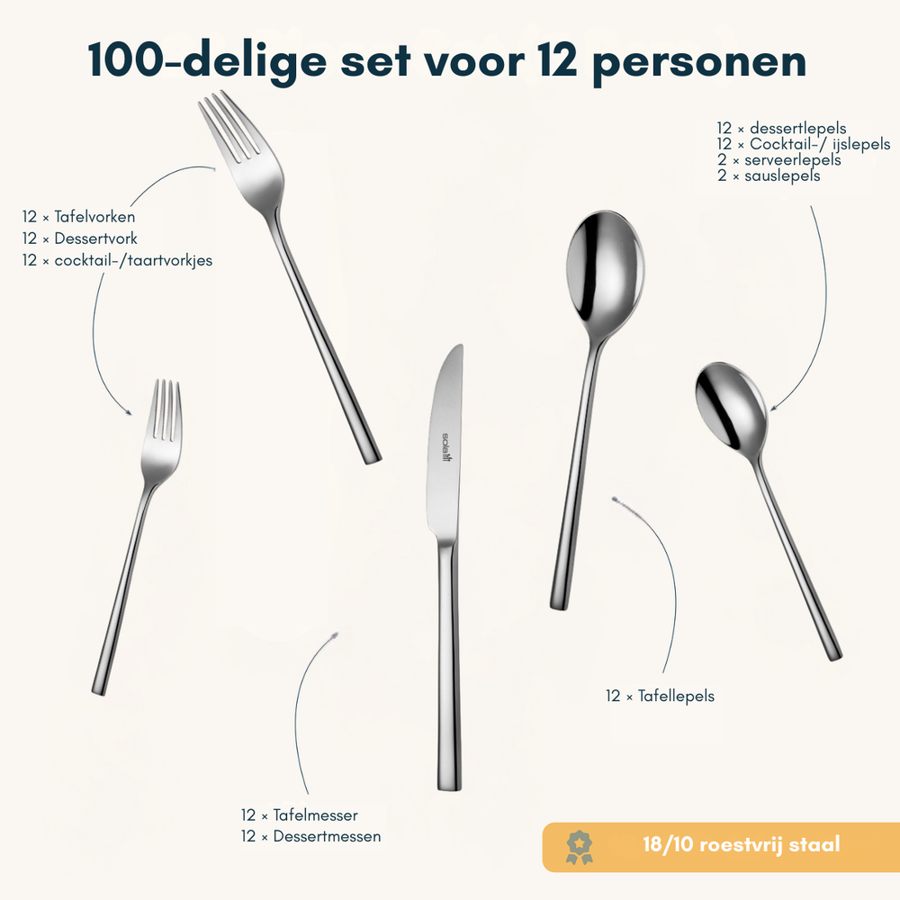 Sola Bestekset Montreux - 18/10 RVS - 100 delig / 12 personen