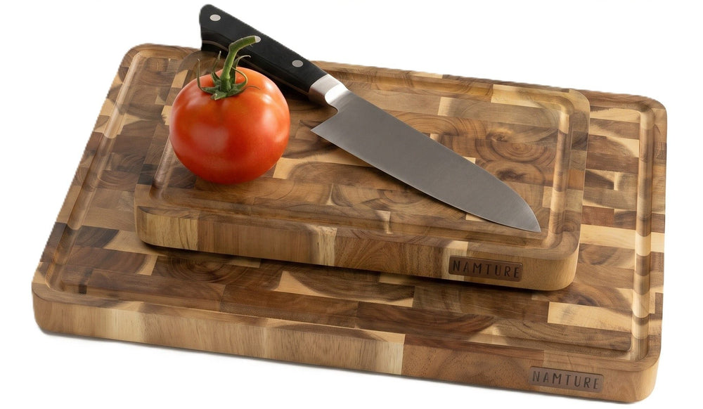 Namture Houten Snijplankenset Acacia Kopshout 2-delig - M & XL - Houten Snij- en Bereidingsplanken