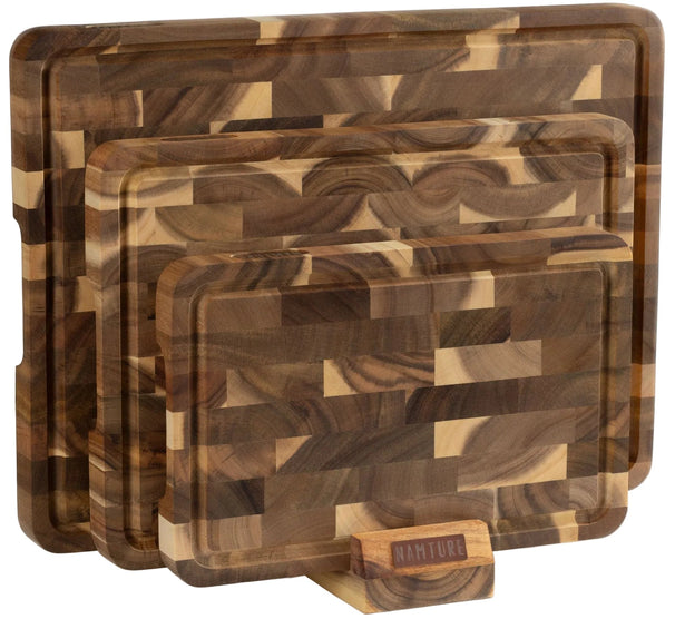 Namture Houten Snijplankenset Acacia Kopshout 3-delig - M, L & XL - Houten Snij- en Bereidingsplanken