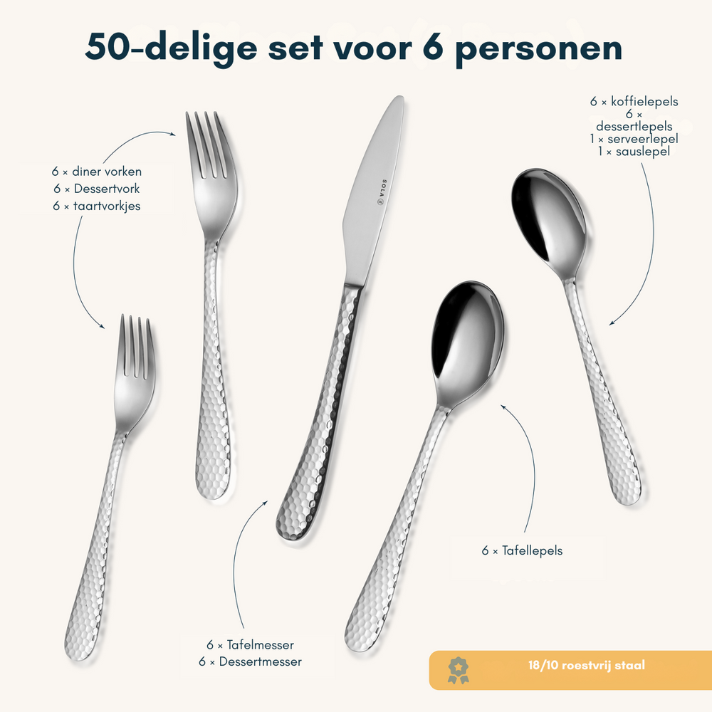 Sola Bestekset Lima - 18/10 RVS  - 50 delig / 6 personen