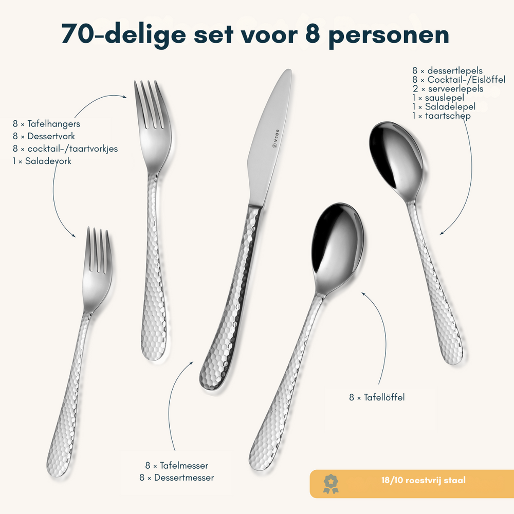 Sola Bestekset Lima - 18/10 RVS - 70 delig / 8 personen