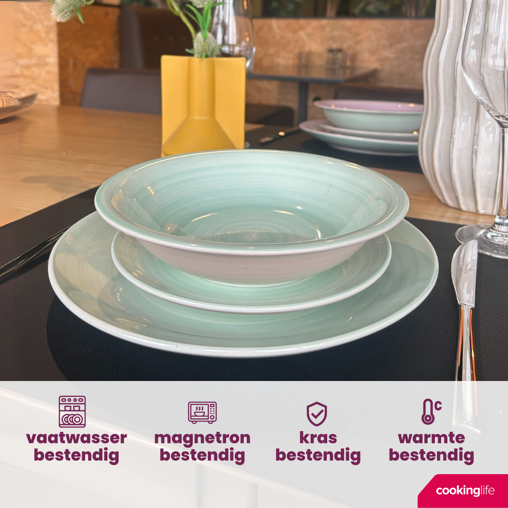Cookinglife Serviesset Pastel Harmony 18-delig / 6 personen - 6 dinerborden, 6 ontbijtborden en 6 diepe borden