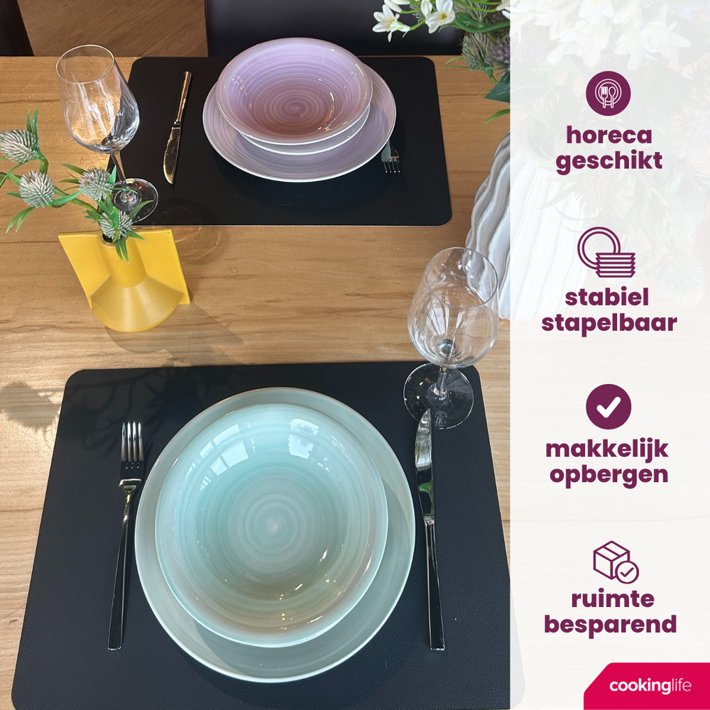 Cookinglife Serviesset Pastel Harmony 18-delig / 6 personen - 6 dinerborden, 6 ontbijtborden en 6 diepe borden