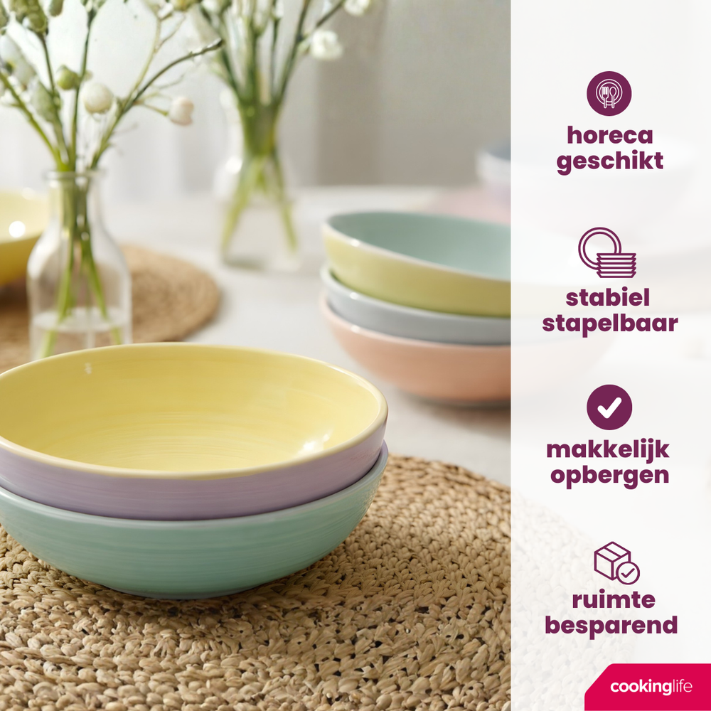 Cookinglife Diepe borden / Pastaborden Pastel Harmony ø 23 cm - 6 Stuks