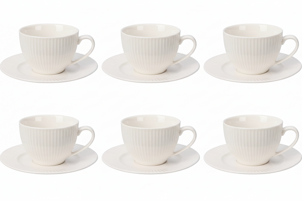 Cookinglife Kop en Schotel Siaki New Bone - Porselein - 240 ml - 6 stuks