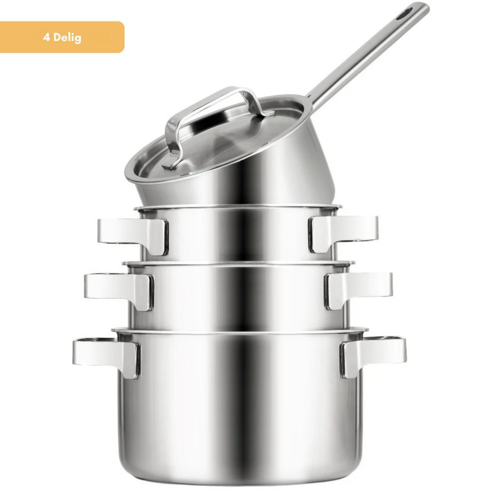 Sola Pannenset Ruby 4-Delig Premium Triply RVS - Kookpan ø 16, 18, 20 cm & Steelpan ø 16 cm - Inductie geschikt