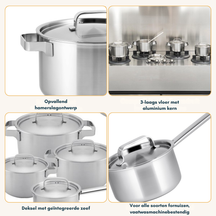 Sola Pannenset Ruby 4-Delig Premium Triply RVS - Kookpan ø 16, 18, 20 cm & Steelpan ø 16 cm - Inductie geschikt