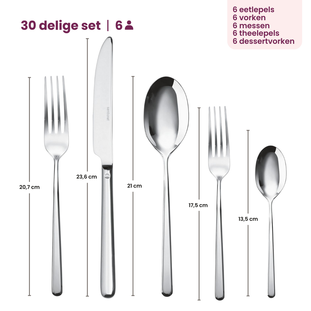 Sambonet Bestekset Linear - Champagne - 30 delig / 6 personen