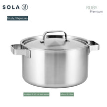Sola Pannenset Ruby 4-Delig Premium Triply RVS - Kookpan ø 16, 18, 20 cm & Steelpan ø 16 cm - Inductie geschikt