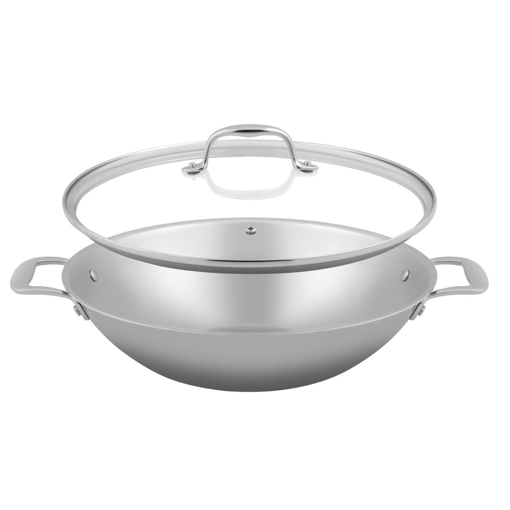 Sola Wokpan met deksel Green Cooking+ Triply RVS ø 32 cm - geschikt voor alle warmtebronnen - zonder anti-aanbaklaag
