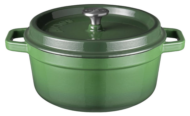 Sola Braadpan met deksel Gietijzer - Groen - ø 28 cm / 5 Liter - geëmailleerde anti-aanbaklaag
