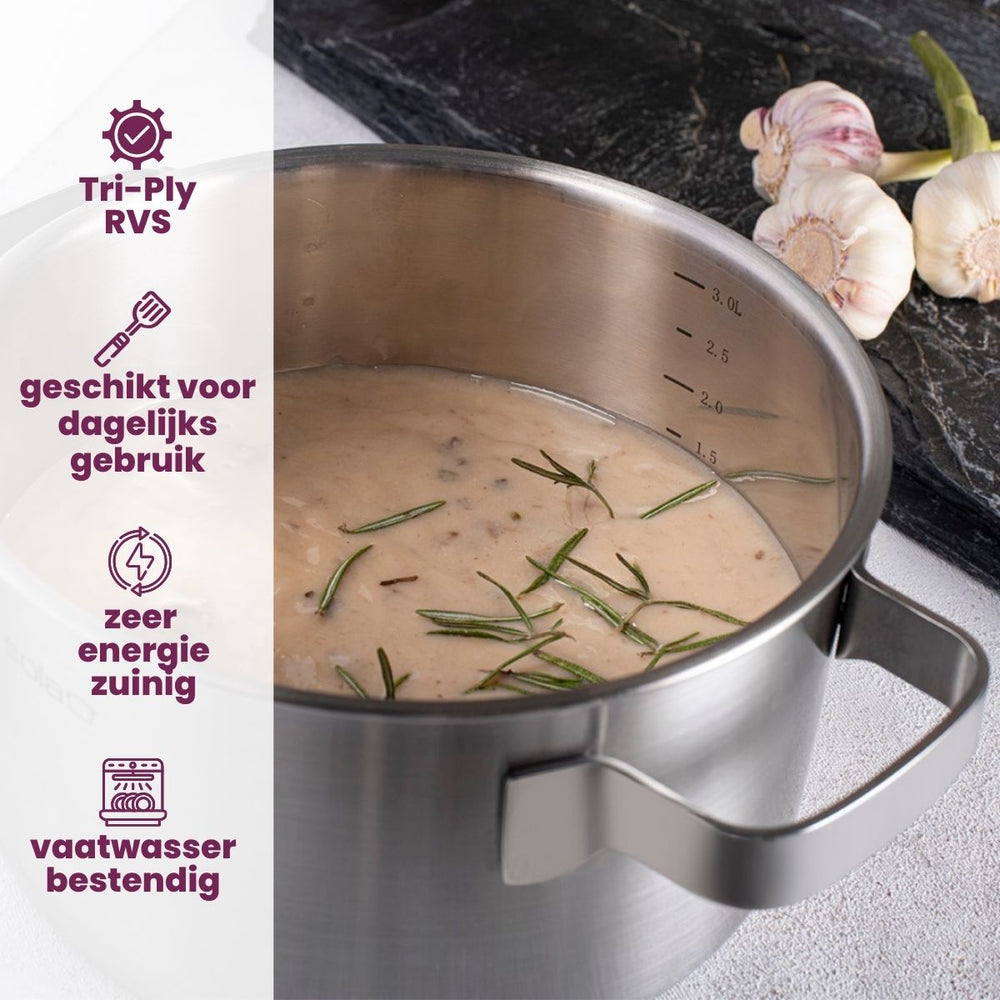 Sola Kookpan / Soeppan met deksel Ruby - Triply RVS ø 24 cm / 5.5 liter - geschikt voor alle warmtebronnen