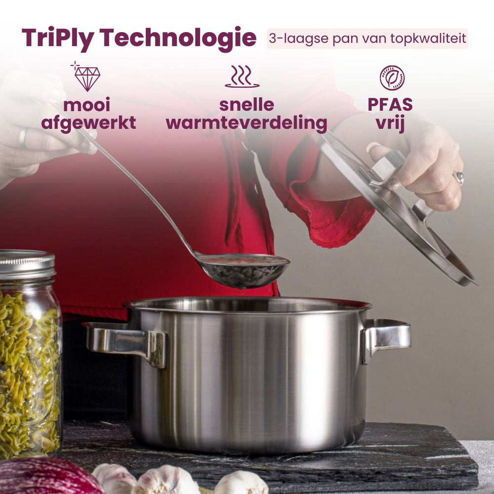 Sola Kookpan / Soeppan met deksel Ruby - Triply RVS ø 24 cm / 5.5 liter - geschikt voor alle warmtebronnen